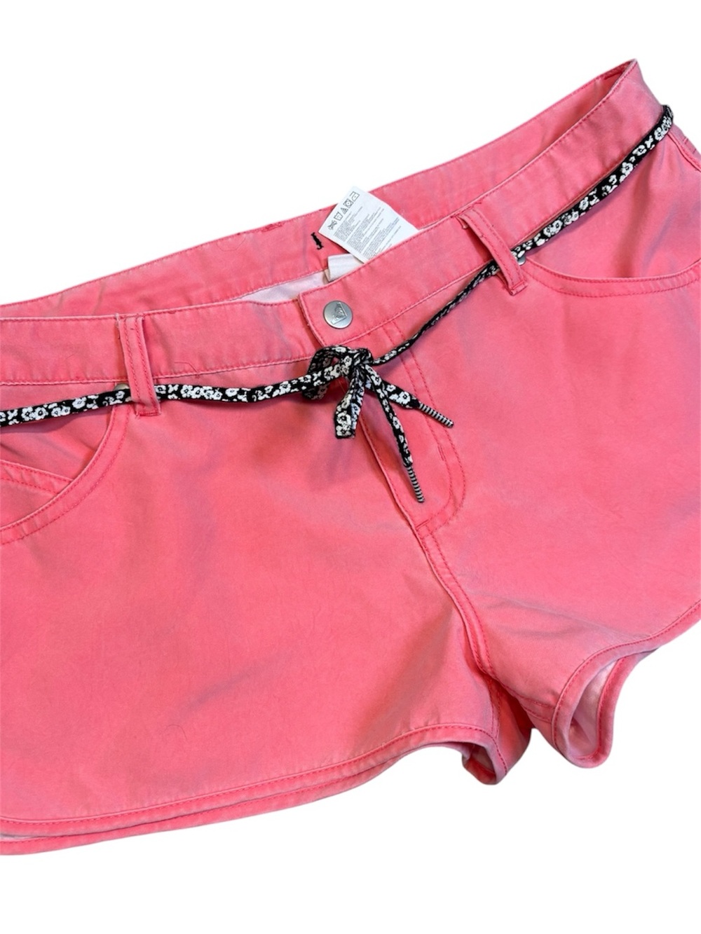 🌺Roxy Pink Low Rise Twill Board Shorts Size 9 Floral Cord Belt EUC
